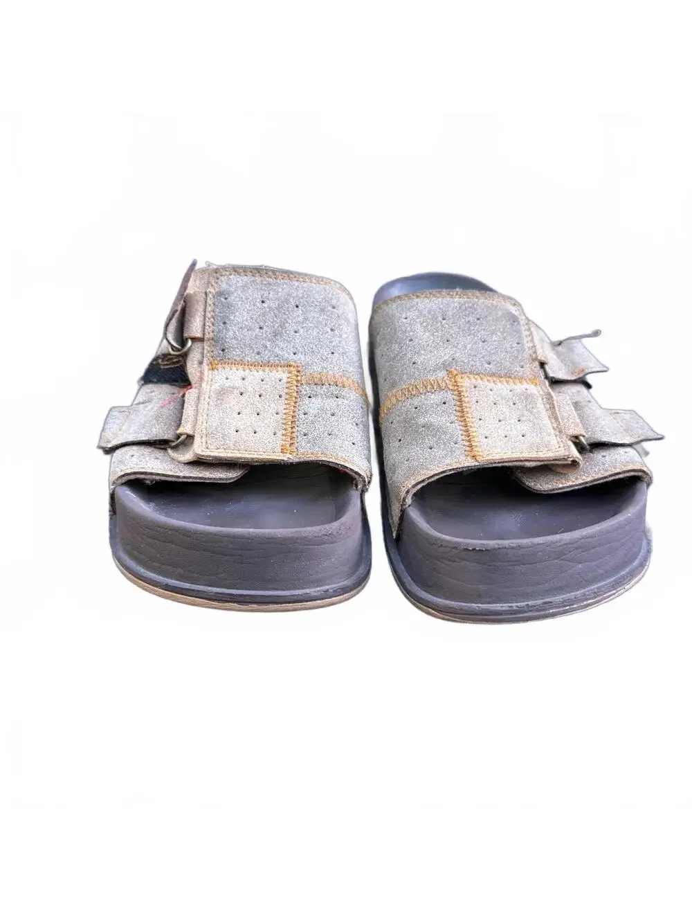 Kuailu Men's Beige and Brown Suede Adjustable Strap Sandals - Size Other